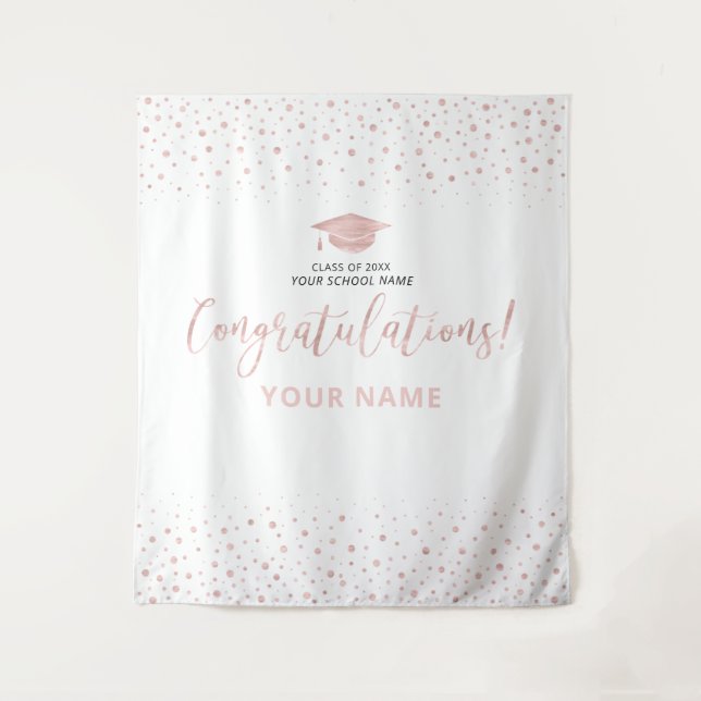 Tapiz Rosa Gold Confetti | Golpe de graduación de felici (Anverso)