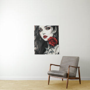 Tapiz Rosa gótico Halloween Elegante Vampiro Chica Arte