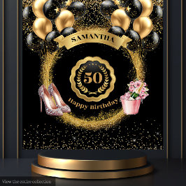 Tapiz Rosa Oro de tacones altos Globos negros 50 cumplea