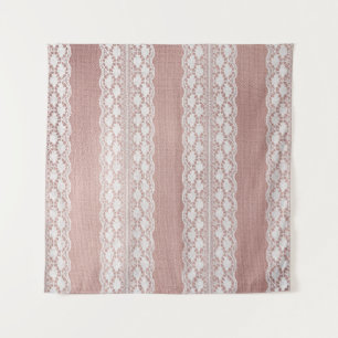 Tapiz Rosa oro metálico, textura de encaje blanco apagad