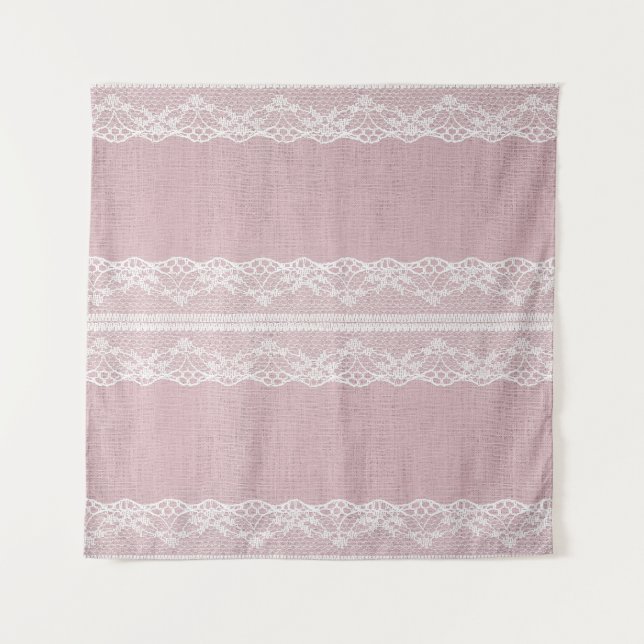 Tapiz Rosa Pastel Textura de Encaje Blanco (Anverso)