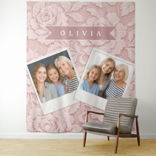Tapiz Rosa personalizado encaje floral romántico