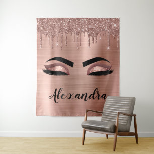 Tapiz Rosa Purpurina dorado Esparkle Eyelashes Monograma