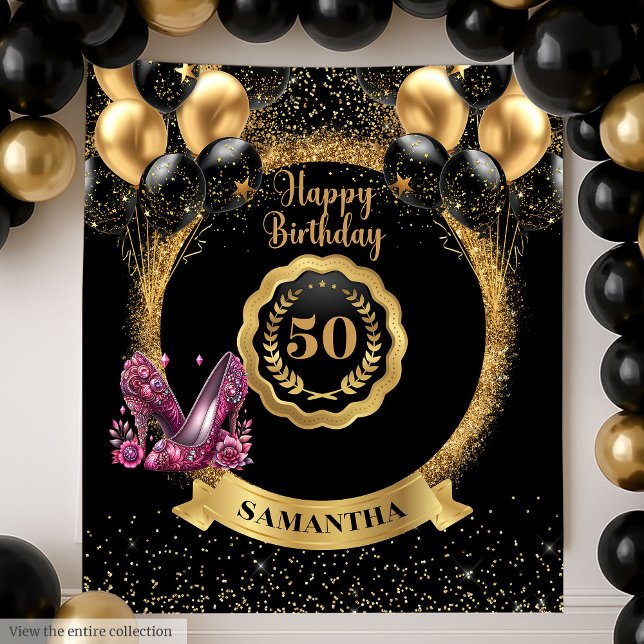 Tapiz Rosa Purpurinoso Oro Heels 50 cumpleaños (Subido por el creador)