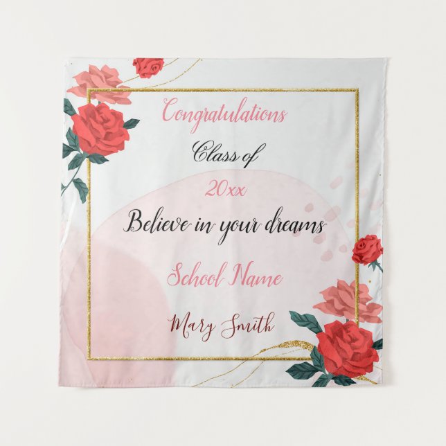 Tapiz Rosa Roja Floral Popular Personalizable (Anverso)