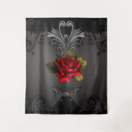 Tapiz Rosa Roja y Elegante Fondo Gótico Negro