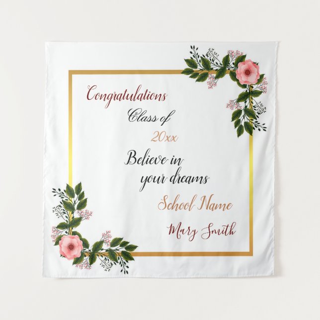 Tapiz Rosa rosa blanco, popular Personalizar floral (Anverso)