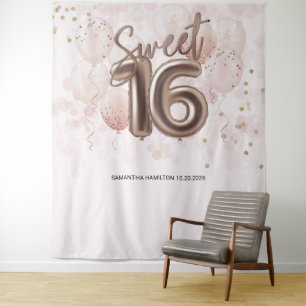 Tapiz Rosa Sweet 16 Bday Balloons Fiesta fondo rosado