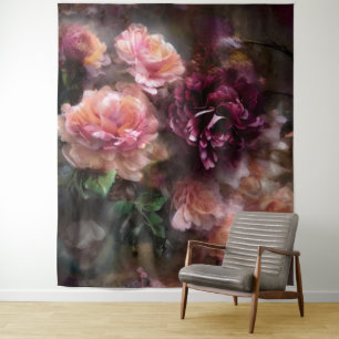 Tapiz Rosas albaricoques vintage pintadas en acuarela