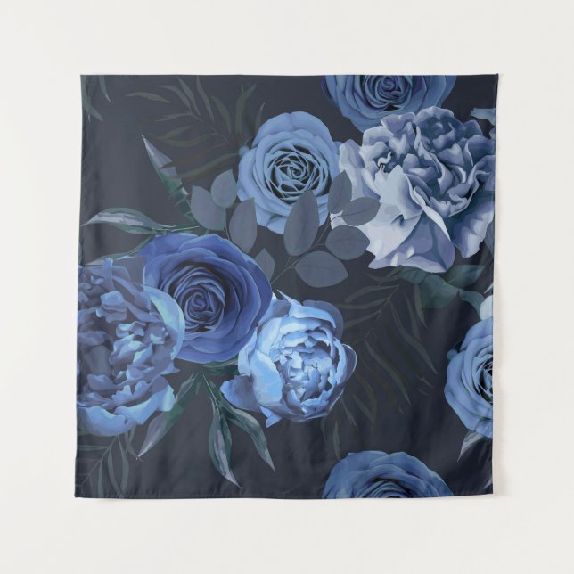 Tapiz Rosas Peony: Vintage floral oscuro. (Anverso)