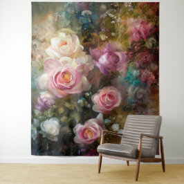 Tapiz Rosas pintadas suaves blancas y rosadas vintage