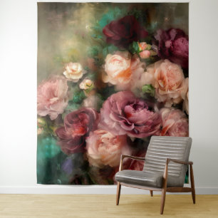 Tapiz Rosas pintadas suaves vintage rosa y burgundy