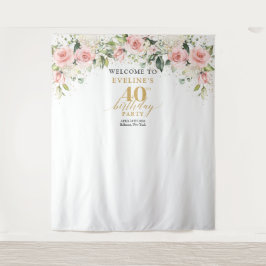 Tapiz Rosas rosadas de boho eucalipto 40 cumpleaños