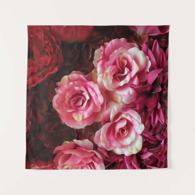 Tapiz rosas rosas rojas: fondo de tela. (Anverso)