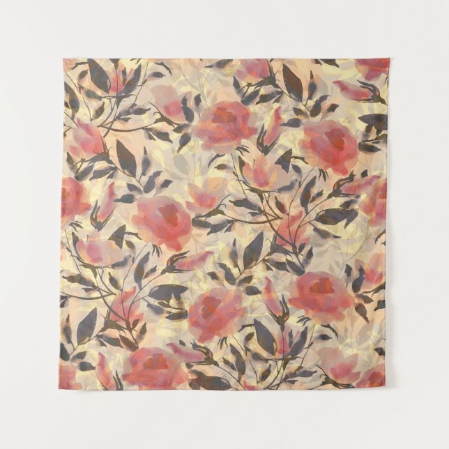 Tapiz Rosas salvajes de primavera: patrón de acuarela. (Anverso)