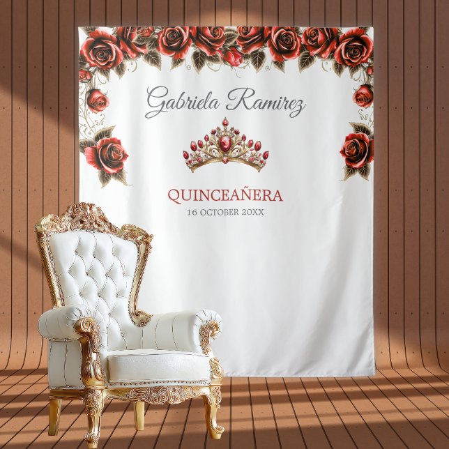 Tapiz Rosas Tiara Dorada Roja Fondo para Quinceañera (Subido por el creador)