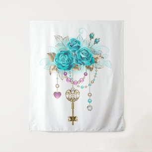 Tapiz Rosas turquesas con llaves