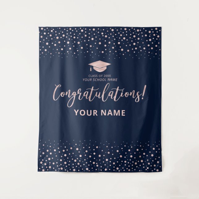 Tapiz Rose Gold Confetti | Toque de graduación de felici (Anverso)