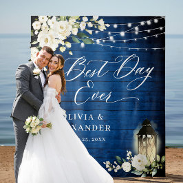 Tapiz Roses Blancas Fondo Boda de Madera Azul Real