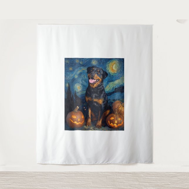 Tapiz Rottweiler Perro Lindo Halloween Jack O Lantern Ca (Anverso)