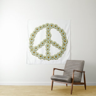Tapiz RÓTULO de símbolo PEACE - Wreath hippie flor