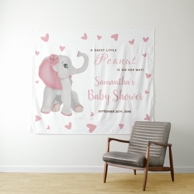 Tapiz Rótulo Rubor Pink Elephant Baby Shower Backdrop (In situ (horizontal))