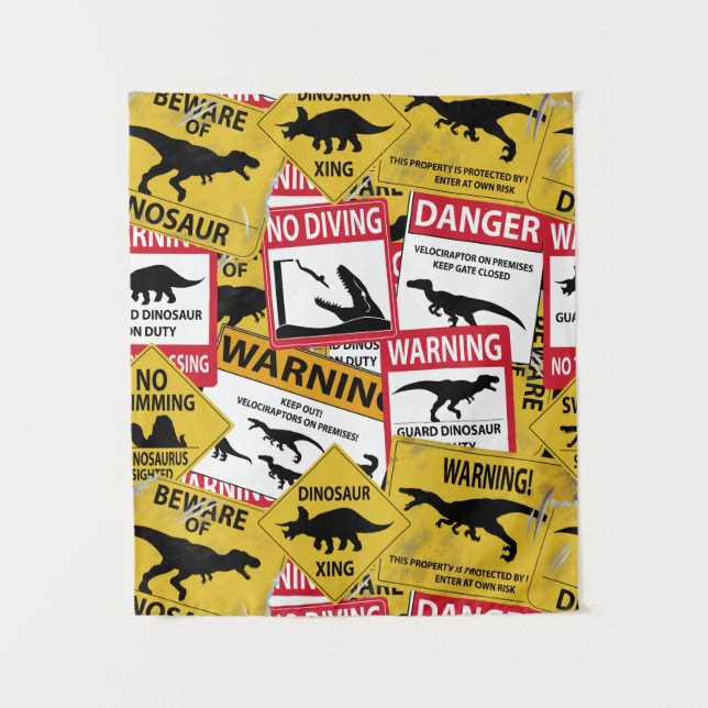 Tapiz Rótulos de precaución de dinosaurios (Anverso)