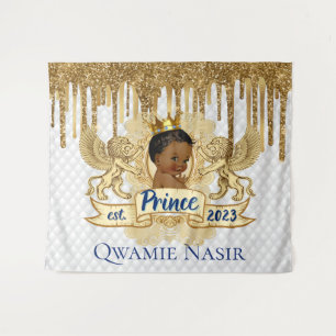Tapiz Royal African Prince Gold Glitter Drip Backdrop