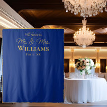 Royal Blue Gold Edge Mr Mrs Boda Wall Backdrop