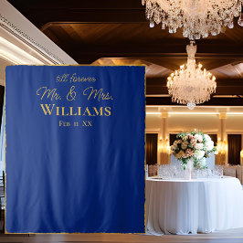 Tapiz Royal Blue Gold Edge Mr Mrs Boda Wall Backdrop