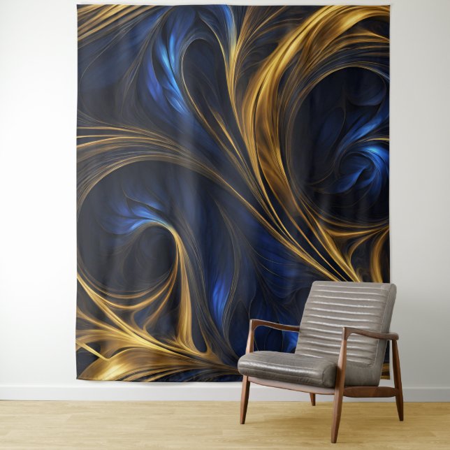 Tapiz Royal Blue Gold Resumen Swirl (In situ)
