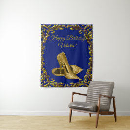 Tapiz Royal Blue Gold Shoe Birthday Party M Backdrop