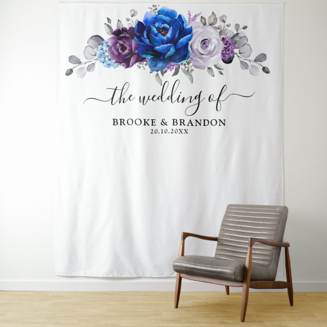 Tapiz Royal Blue Purple Lilac Blooms Wedding Backdrop   (In situ)