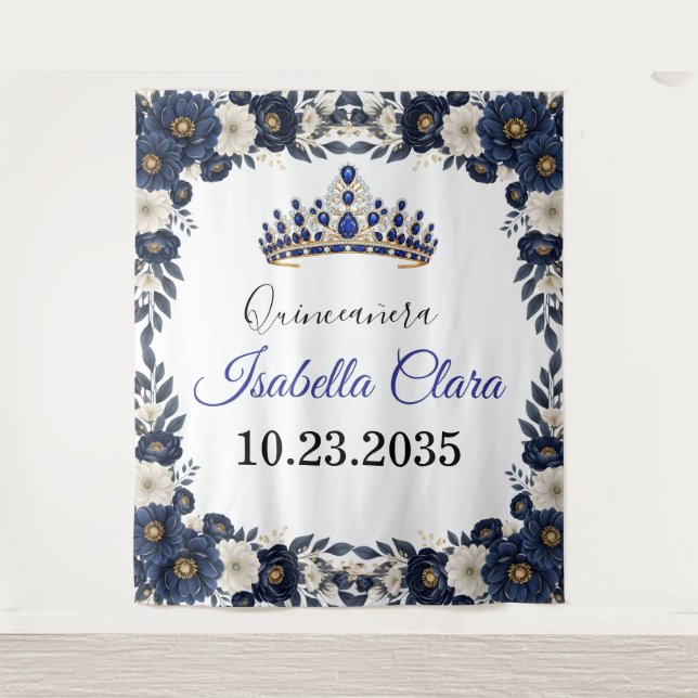 Tapiz Royal Blue Quinceanera Backdrop Tapestry (Anverso)