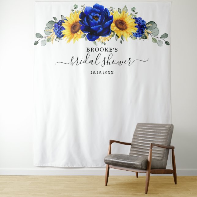 Tapiz Royal Blue Rustic Sunflower Moderno Bridal Shower (In situ)