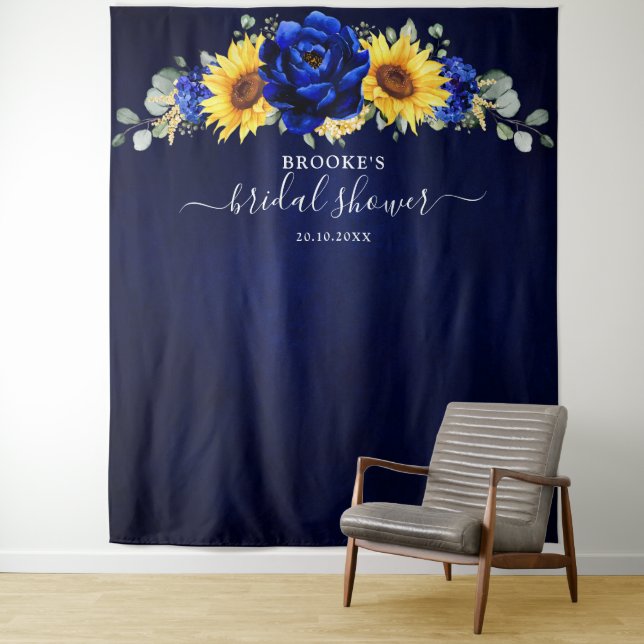 Tapiz Royal Blue Rustic Sunflower Moderno Bridal Shower  (In situ)