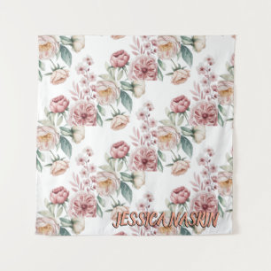 Tapiz Rubor Azul Marino Rosa Pastel Floral Suave