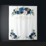 Tapiz Rubor Blue Floral 18th Birthday Photo Booth Prop<br><div class="desc">¡CUALQUIER EVENTO! Elegante diseño con magníficas acuarelas rosa,  flores azules y ruidosas ramo y esquinas,  fuentes elegantes. Utilice la herramienta Personalize para agregar su información,  realice cambios para adaptarse a sus necesidades. Para ver los artículos que coincidan,  por favor,  visite mi colección floral de Rubor azul de la Marina.</div>