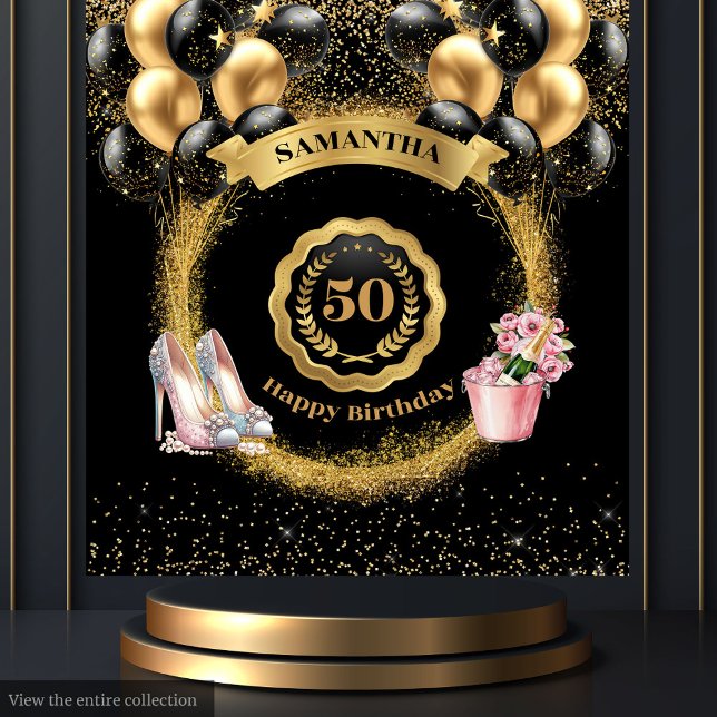Tapiz Rubor High Heels Gold Balloons 50th Birthday Party (Blush High Heels Gold Balloons 50th Birthday Party Tapestry)