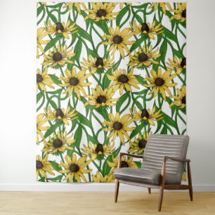 Tapiz Rudbekia amarilla sobre blanco
