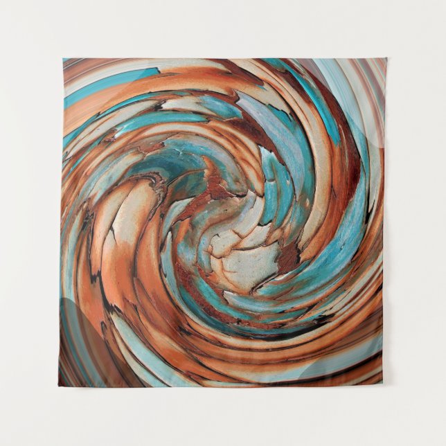 Tapiz Rust and Blue Abstract Dolphin Swirl (Anverso)