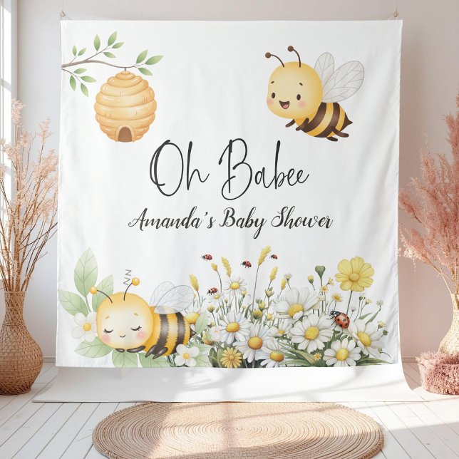 Tapiz Rustic Floral Daisy Oh Babee Honey Bee Baby Shower (Subido por el creador)