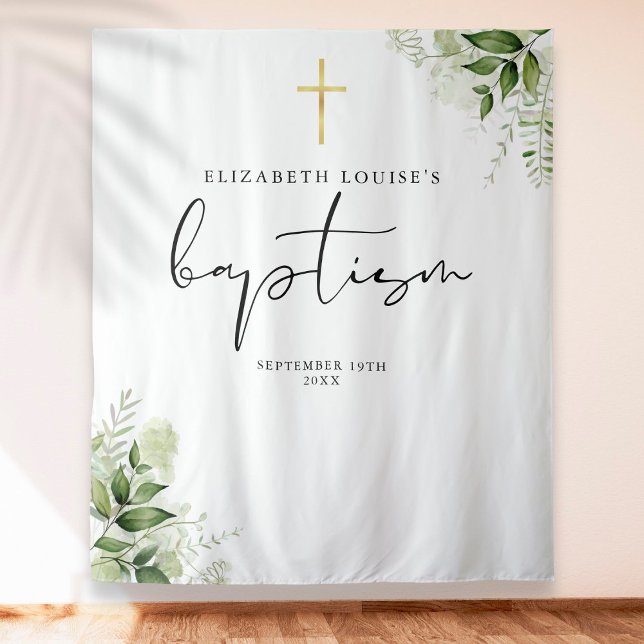 Tapiz Rustic Greenery Elegant Baptism Photo Backdrop (Subido por el creador)