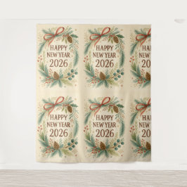 Tapiz rustic happy new year 2026 party backdrop