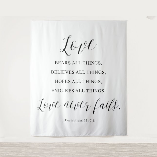 Tapiz Rustic “Love Never Fails” Wedding  Backdrop (Anverso)