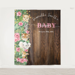 Tapiz Rustic Pink Wild Safari Animal Welcome Baby Shower