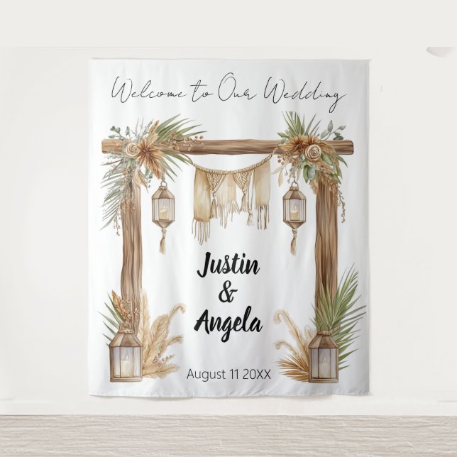 Tapiz Rustic Romance Customizable Wedding Arch Backdrop (Anverso)