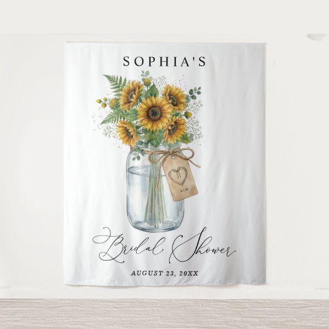 Tapiz Rustic Sunflower Mason Jar Bridal Shower (Anverso)