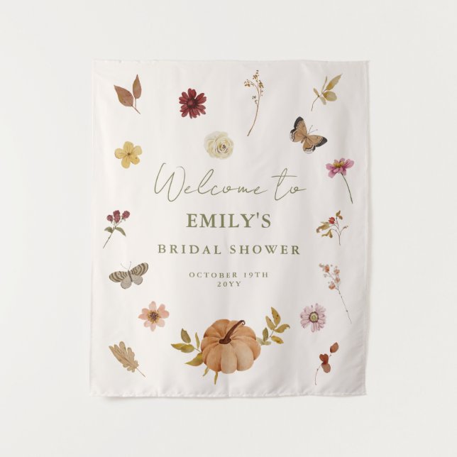 Tapiz Rústica Caída Calabaza Bridal Ducha Bienvenida (Anverso)