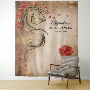 Tapiz Rústica foto de fondo de Tapestries Red Gold Horse